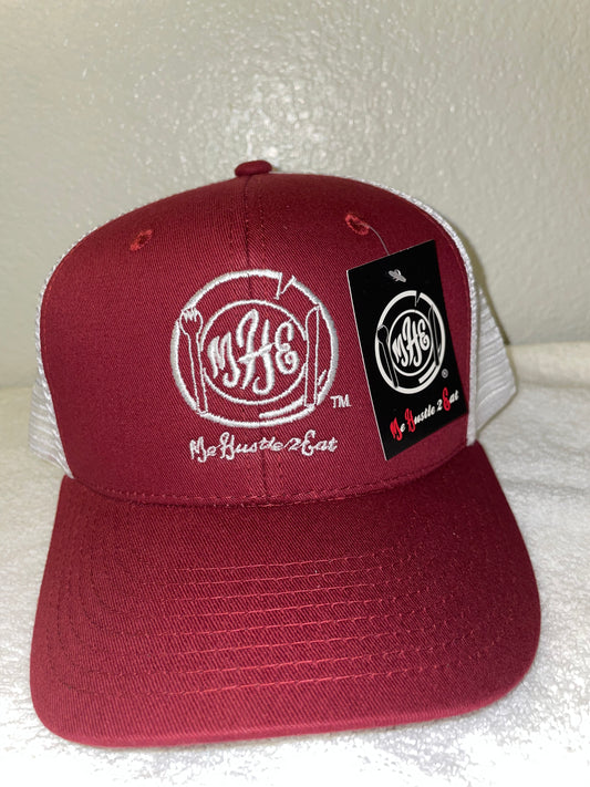 Me Hustle 2 Eat Trucker Hat w/Mesh - Embroidered White Plate Logo