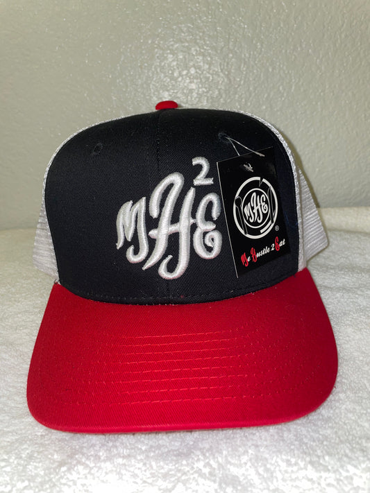 MH2E Black / Red Brim / White mesh Trucker Hat