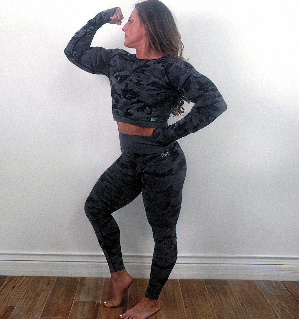 2-Piece Fitted Leggings and Crop Top Set - Embroidered SNTC Logo