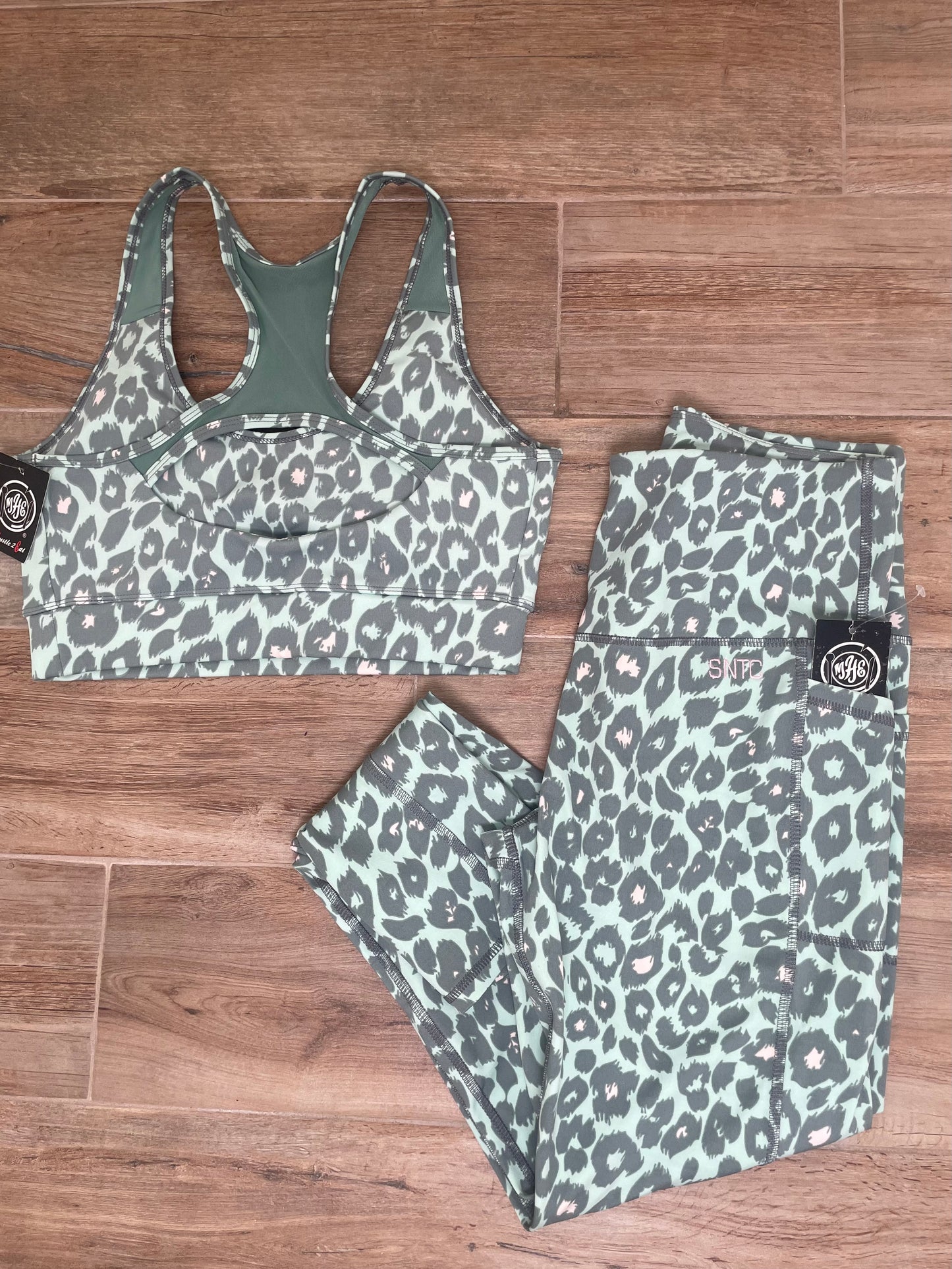 2-Piece Leopard Sports Bra and Legging Set- Embroidered SNTC
