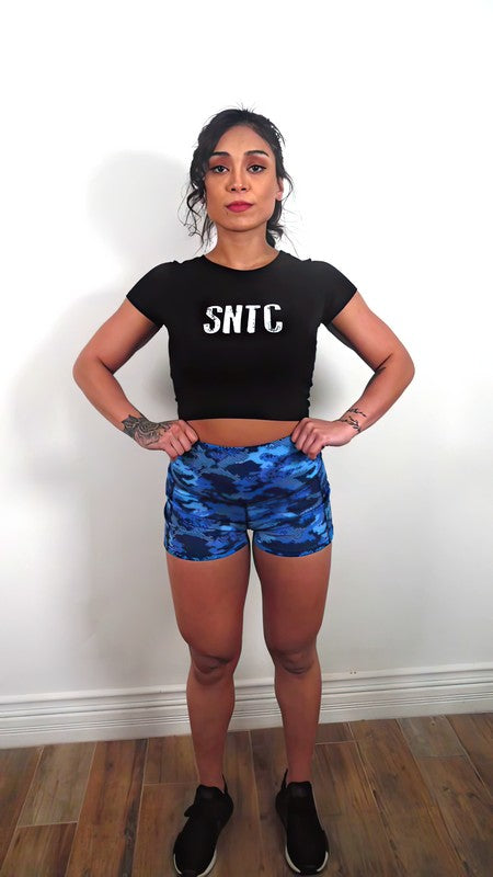 Fitted Printed Shorts with Pockets - Embroidered SNTC Logo