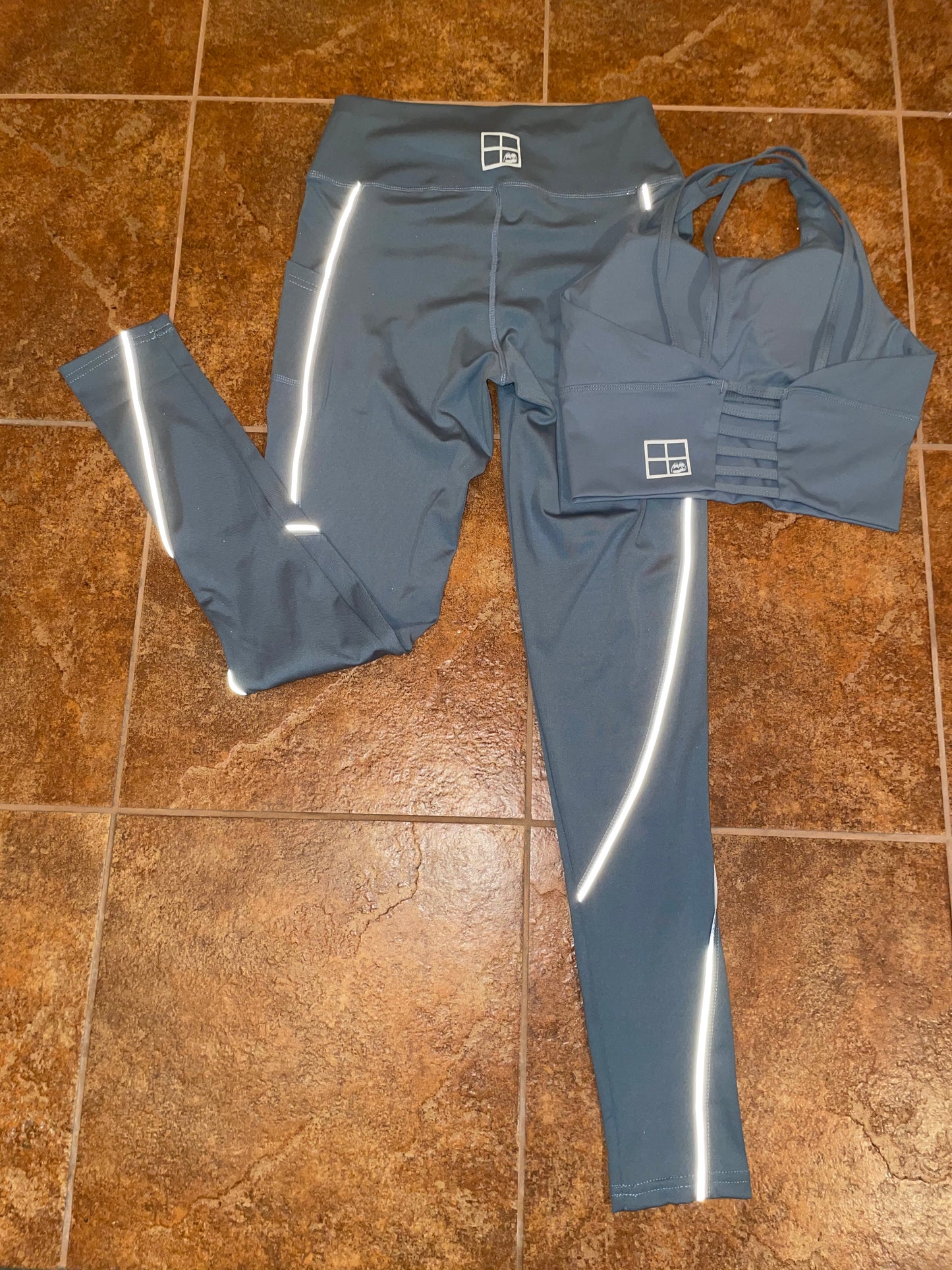 2-Piece Fitted Reflective Leggings with Sports Bra - Shoes N The Cubby Logo