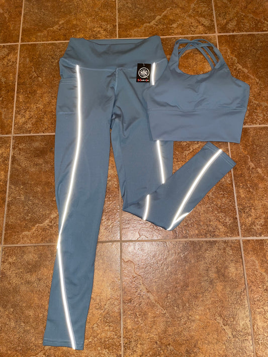 2-Piece Fitted Reflective Leggings with Sports Bra - Shoes N The Cubby Logo