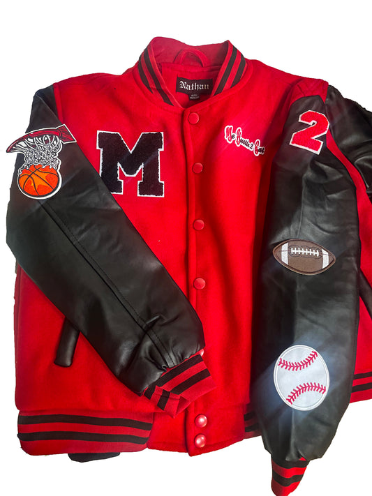 Youth - Athletic Letterman Jacket - Me Hustle 2 Eat with Patches