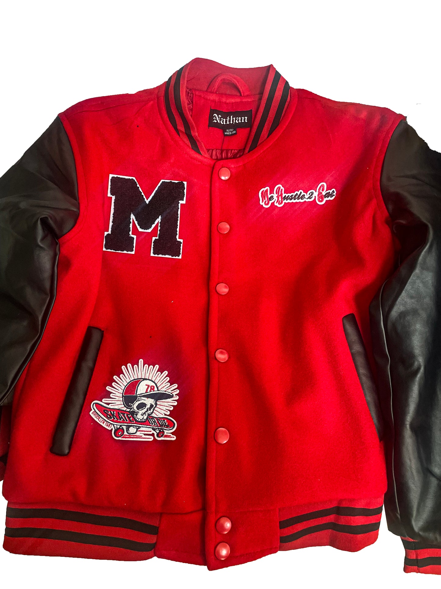 Youth - Athletic Letterman Jacket - Me Hustle 2 Eat with Patches