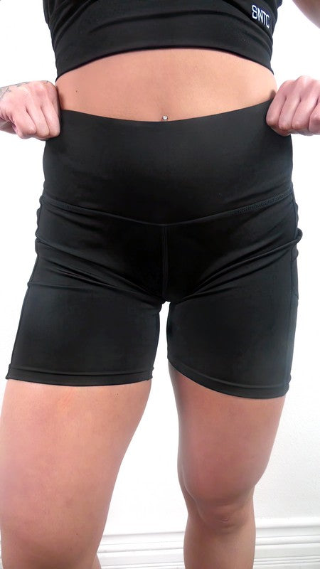 High Waisted Fitted Shorts with Pockets - Shoes in The Cubby Logo