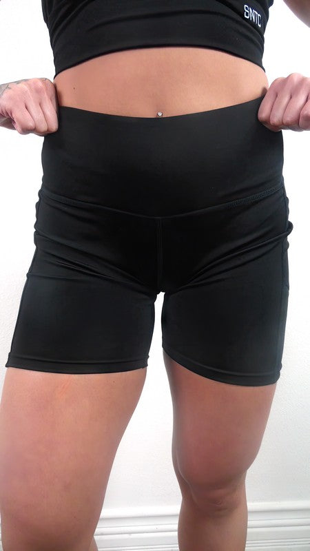 High Waisted Fitted Shorts with Pockets - Shoes in The Cubby Logo