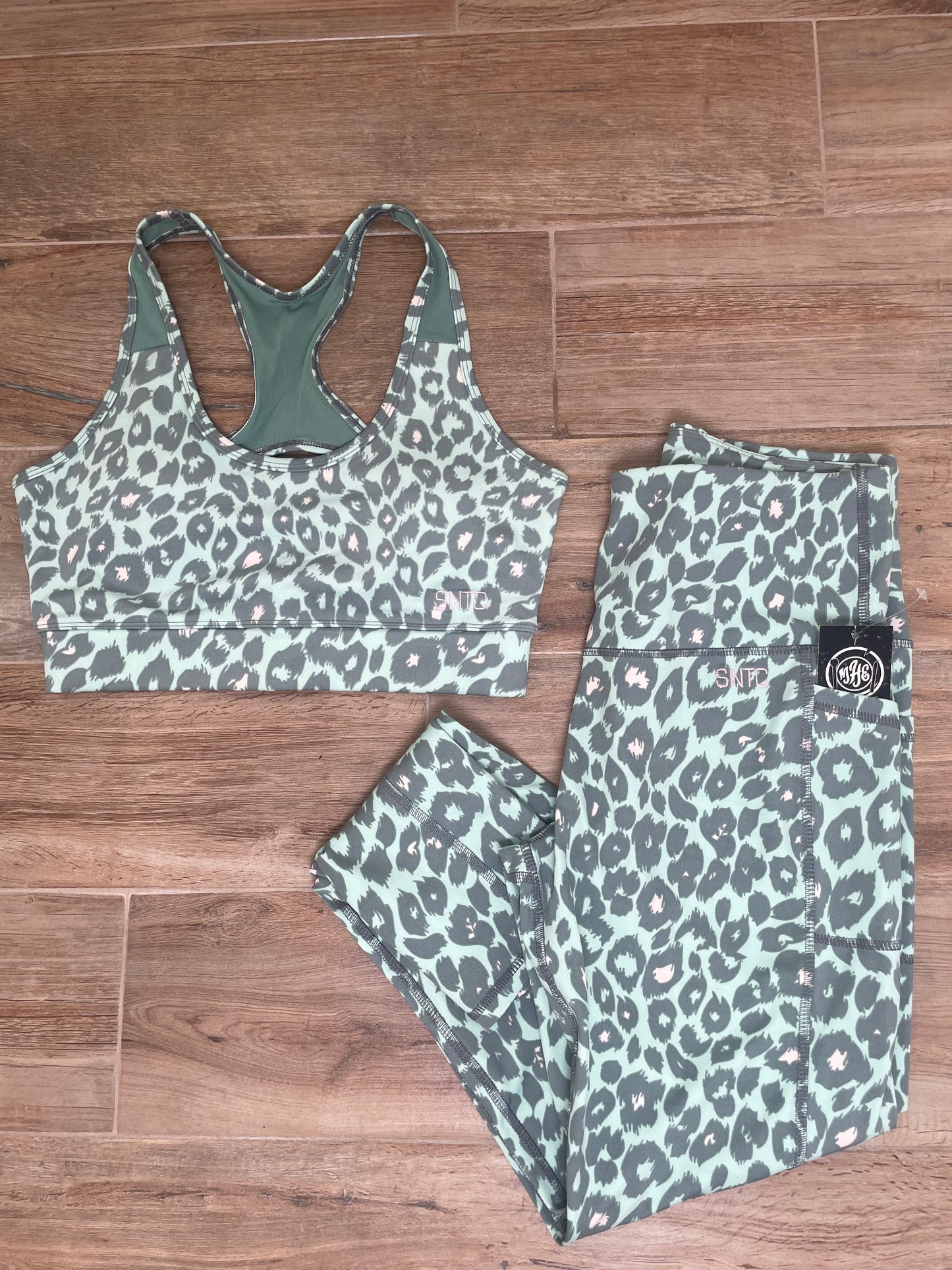 2-Piece Leopard Sports Bra and Legging Set- Embroidered SNTC