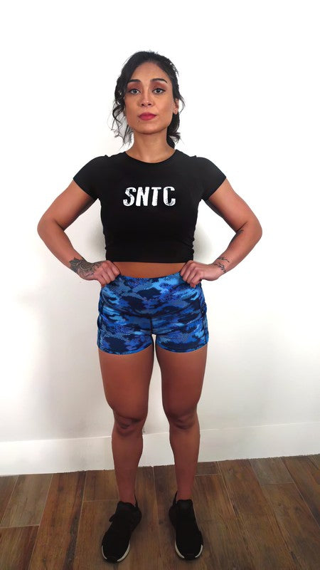 Fitted Printed Shorts with Pockets - Embroidered SNTC Logo