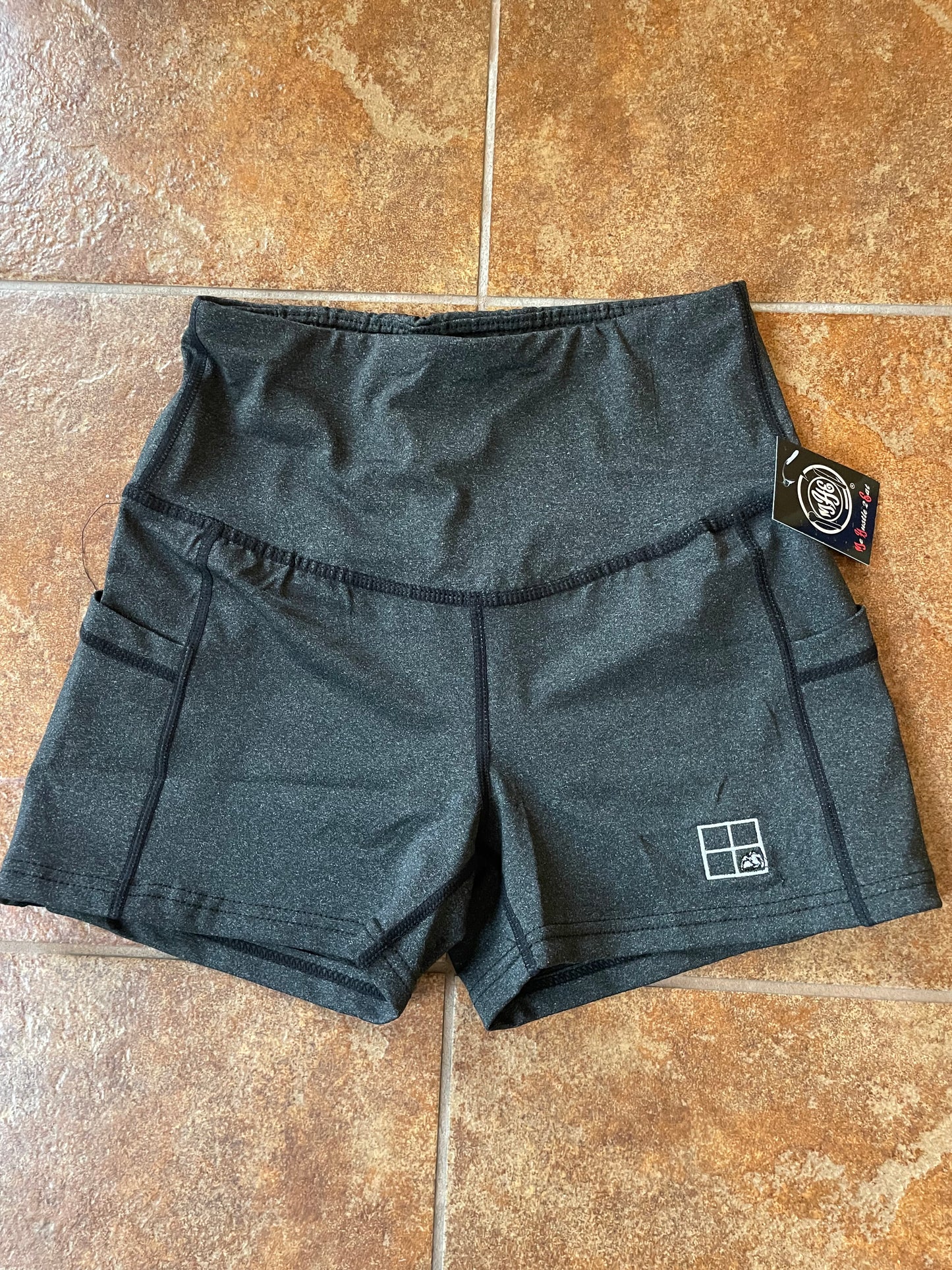 High Waisted Support Shorts with Pockets - Embroidered Logos