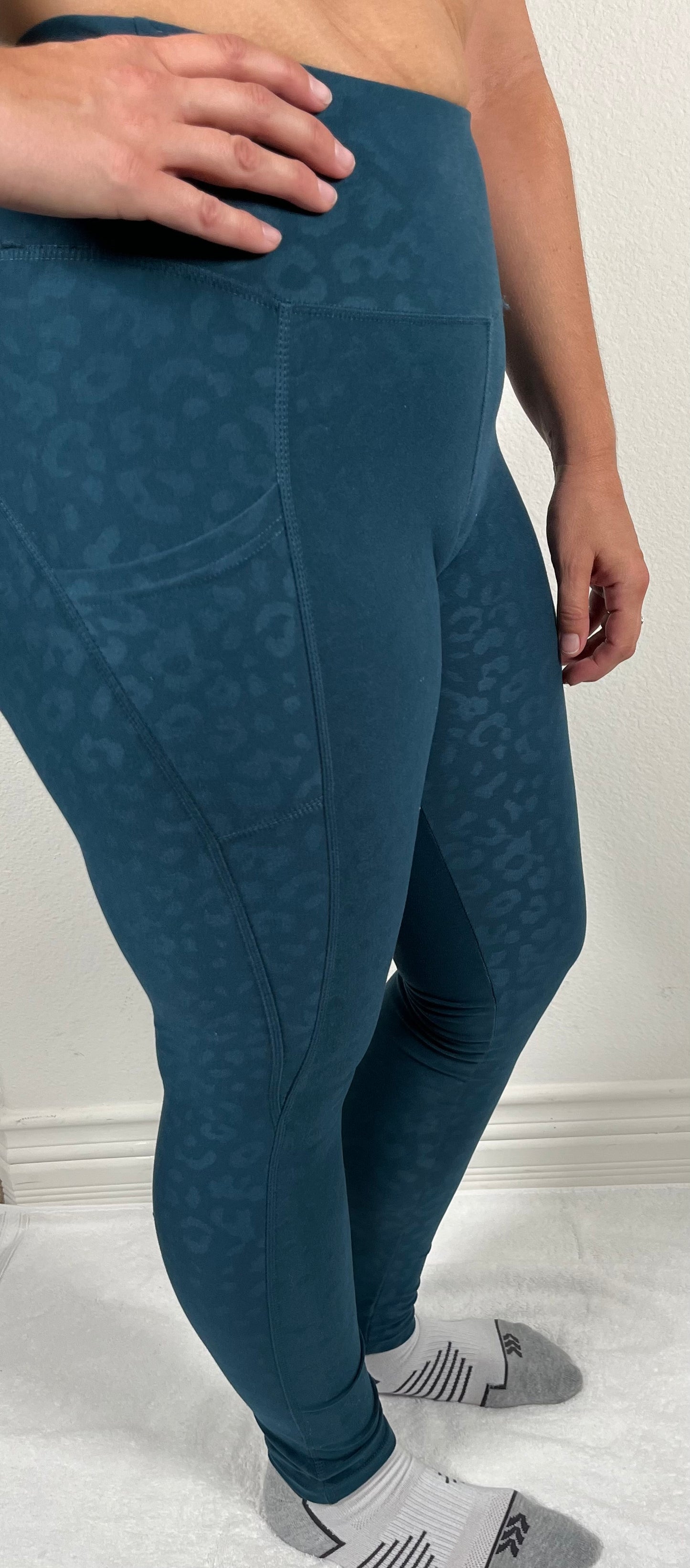 High Waisted Fitted Leopard Leggings with Pockets - Embroidered SNTC Logo