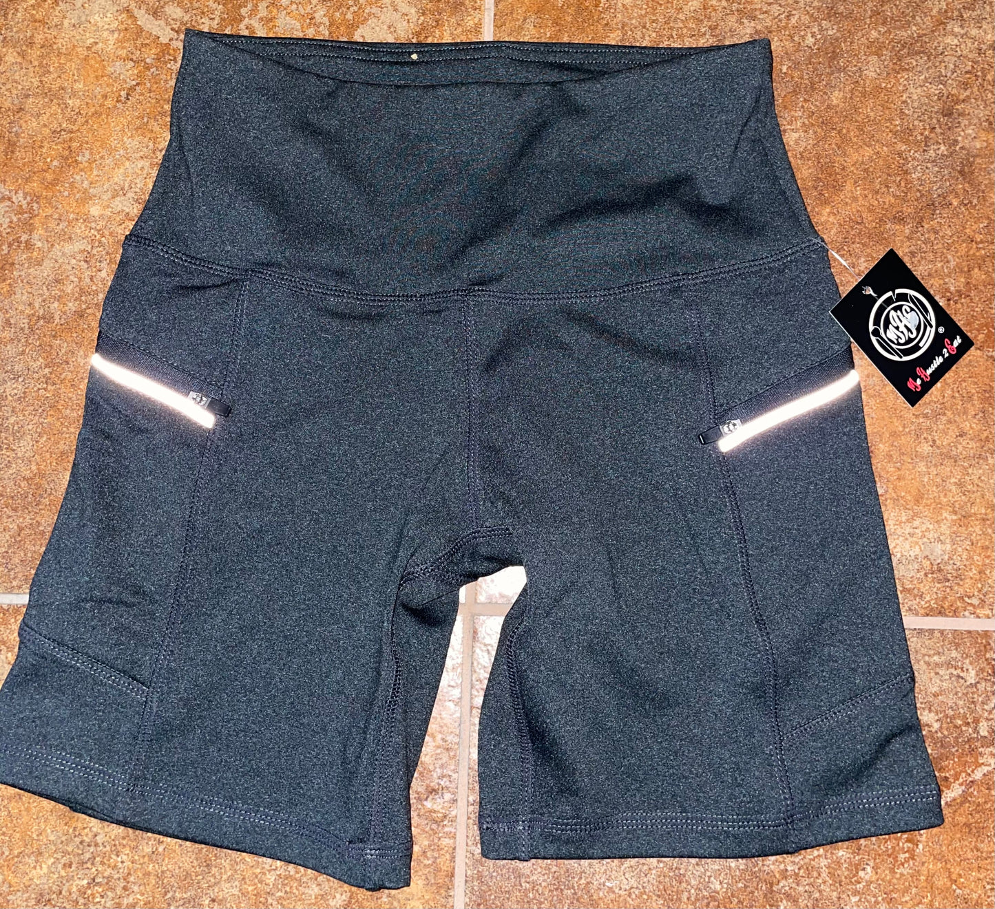 Fitted High Waisted Shorts with Reflective Zipper Pockets - Shoes in The Cubby