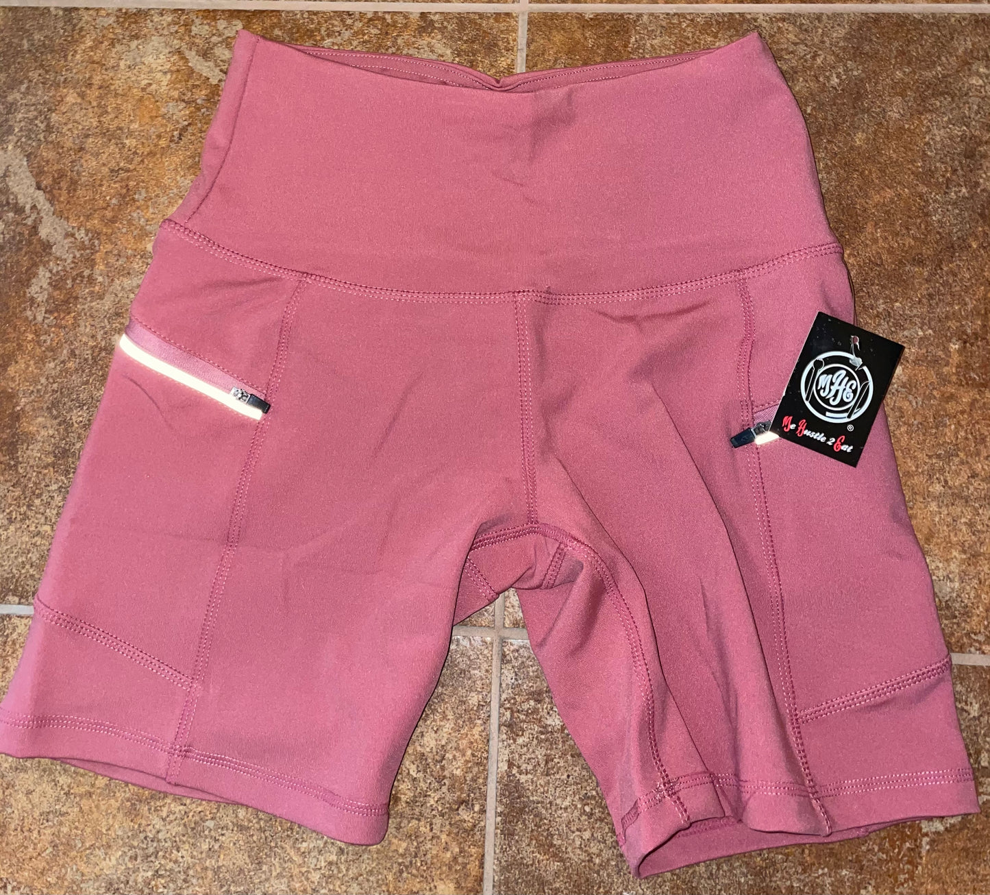 Fitted High Waisted Shorts with Reflective Zipper Pockets - Shoes in The Cubby