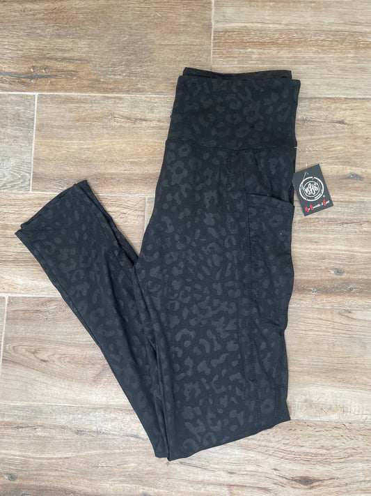 High Waisted Fitted Leopard Leggings with Pockets - Embroidered SNTC Logo