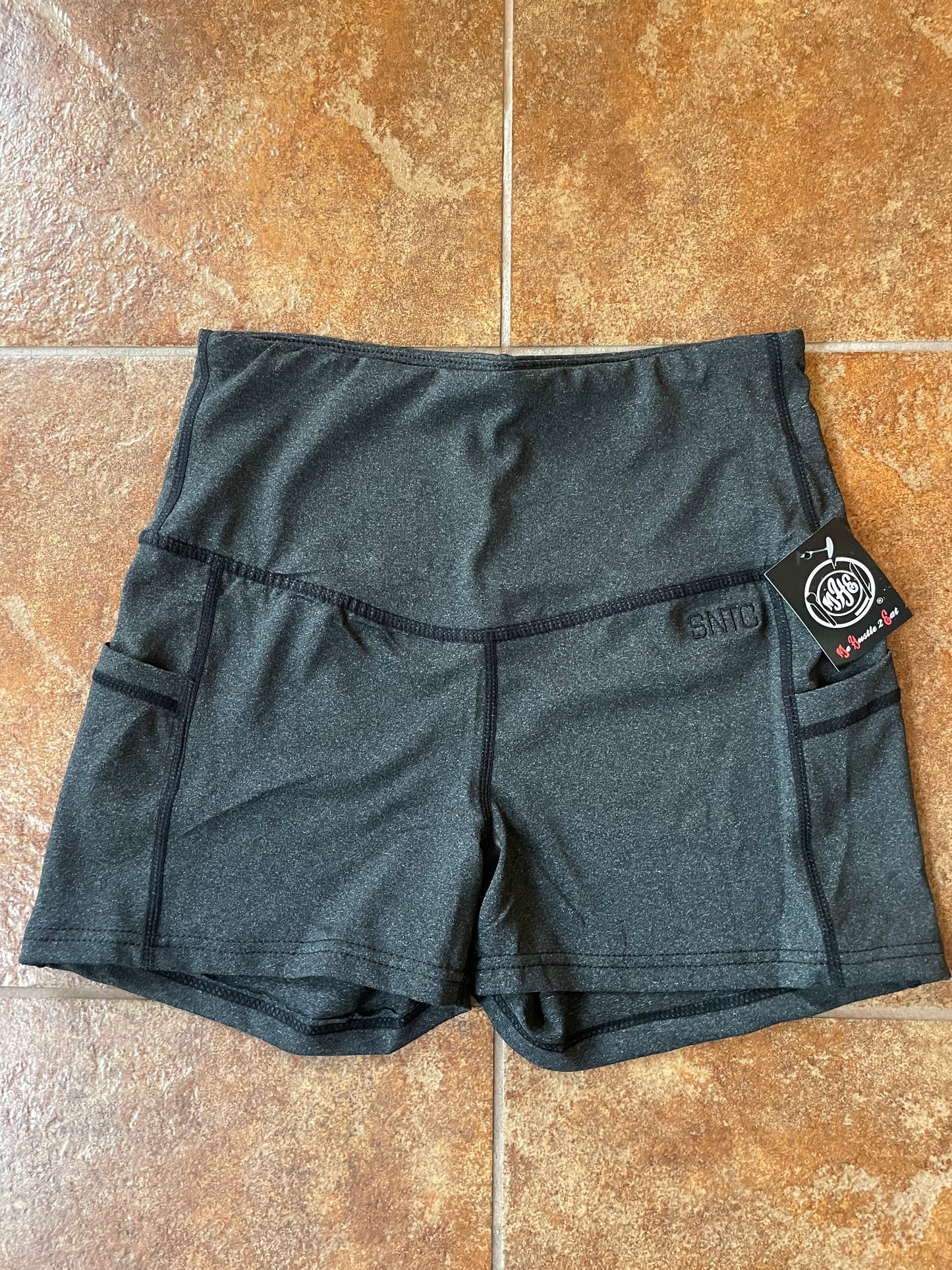 High Waisted Support Shorts with Pockets - Embroidered Logos